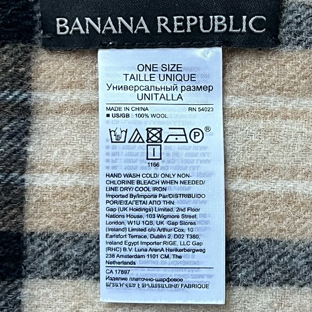 🐑NWOT? Soft Plaid Wool Banana Republic Unisex Scarf | Black & Tan/Maverick Tan